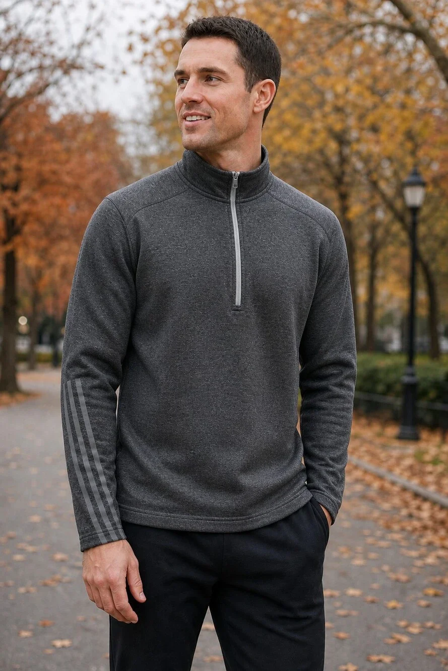 Adidas Men's Aeroready Brushed Terry Quarter Zip Pullover Top Black Large